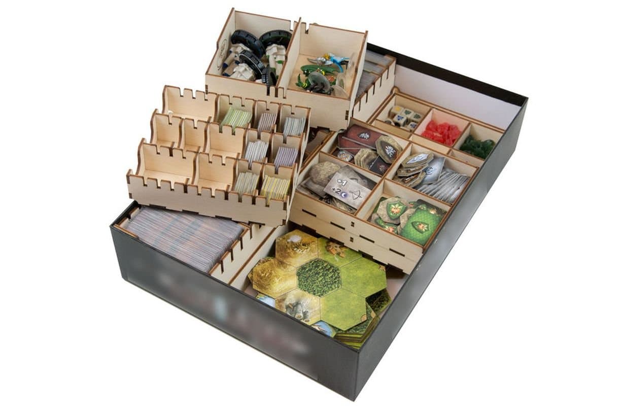 Mage Knight Box Organizer - Wood Storage Box with Multiple Removable Trays and Dividers for Cards and Tokens - Wooden Game Organizer