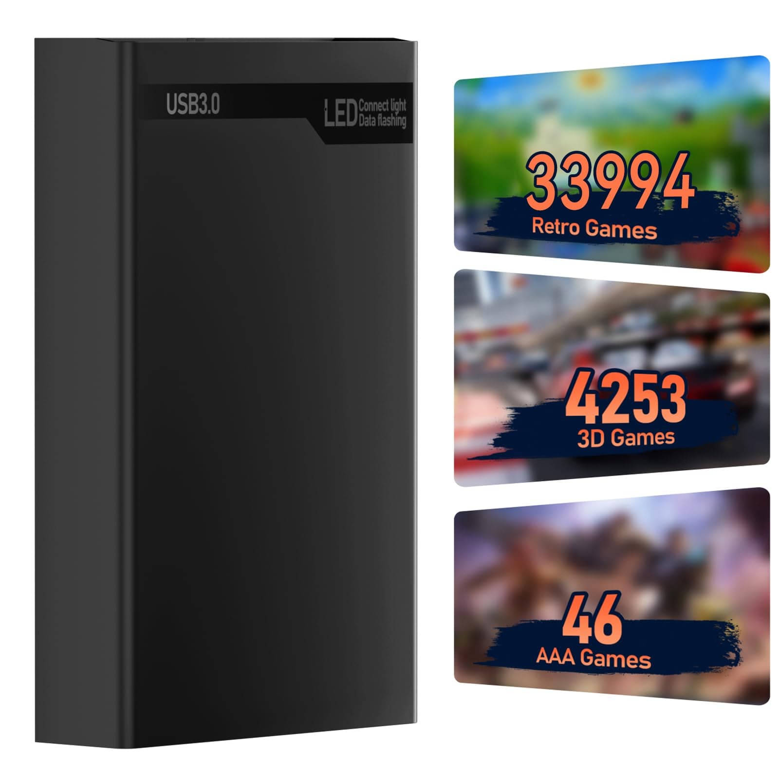 Retro Game Console Hard Drive with 3 Game Systems, 38293 Classic Games and 51 Emulator Console, Compatible with Retrobat/Playnite/Launchbox Hard Drive Emulator, Plug and Play for PC