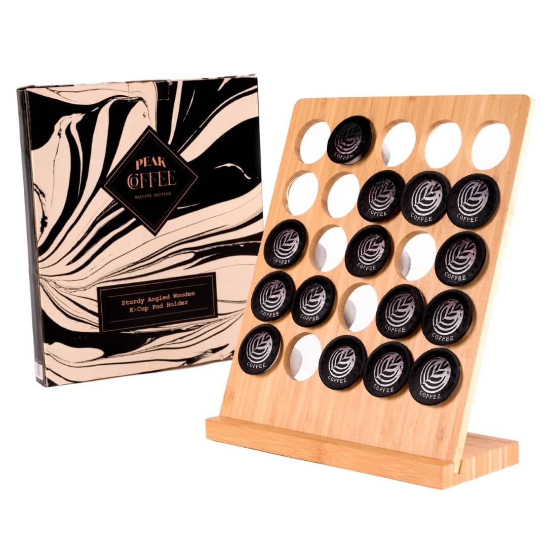 Peak Coffee K Cup Holder - 25 Pod Storage K Pod Holder & K Cup Rack | Countertop K Cup Organizer | Sustainably Sourced K Pod Storage | Space Saving, Easy to Use KCup Coffee Pods Holder