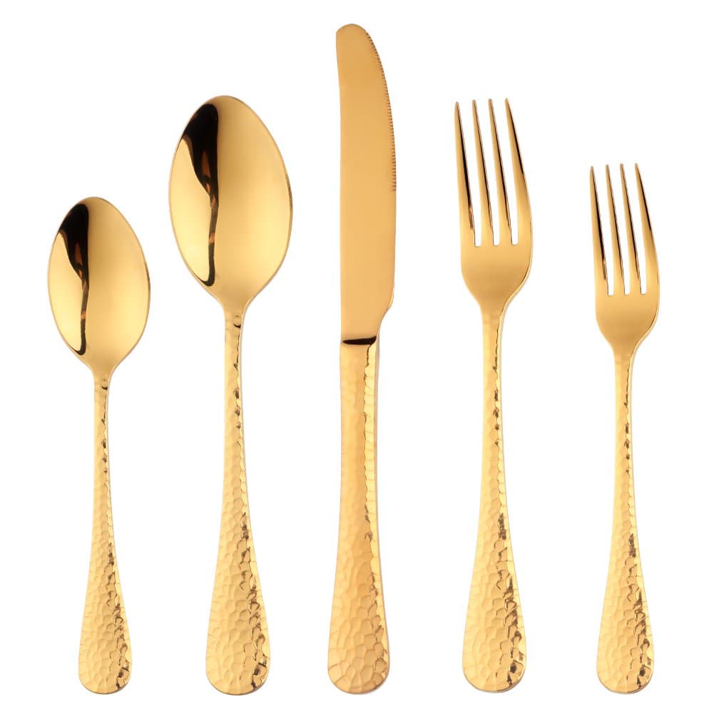 5-Piece Gold Silverware Flatware Set Service for 1 Stainless Steel Cutlery Set Include Dinner Knife Table Fork Table Spoon Salad Fork Tea Spoon for Wedding, Dishwasher Safe