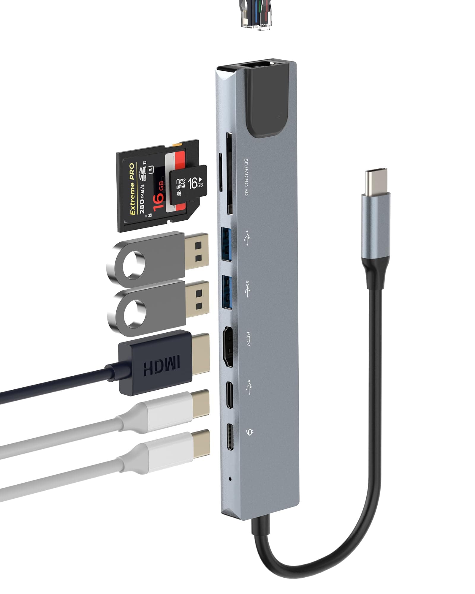 iPhone USB C Hub for Apple 15 Pro Max iPad for TV Display Dongle(8in1)Ethernet HDMI Type C TF SD Card Reader USB Docking Station Thunderbolt Charger Port Adapter Laptop Extender Mouse Monitor Splitter