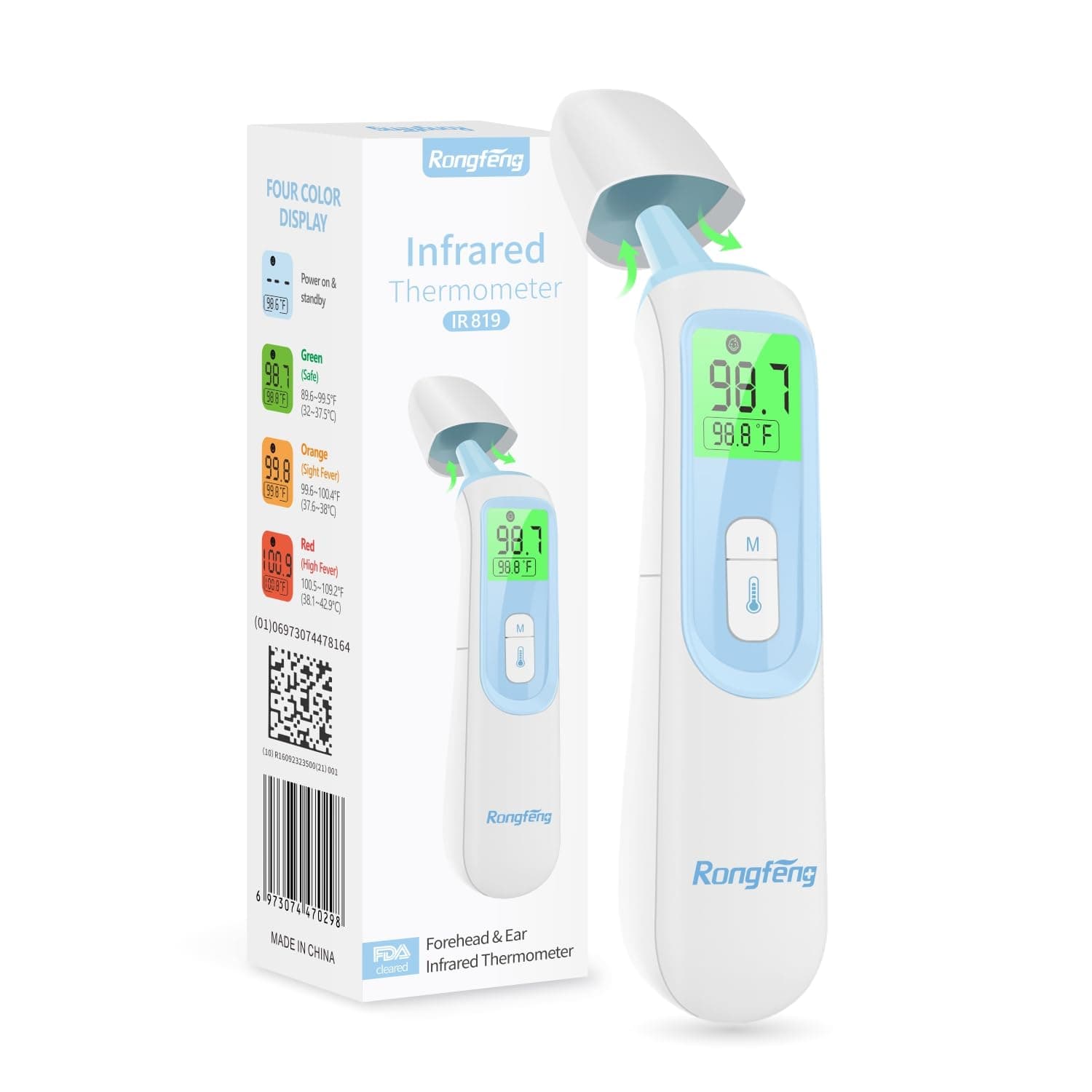 Thermometer, Forehead Thermometer Ear Thermometer 2 in 1 Surface Mode Infrared Thermometer with 40Memory Function, Ideal for Whole Family (IR819)