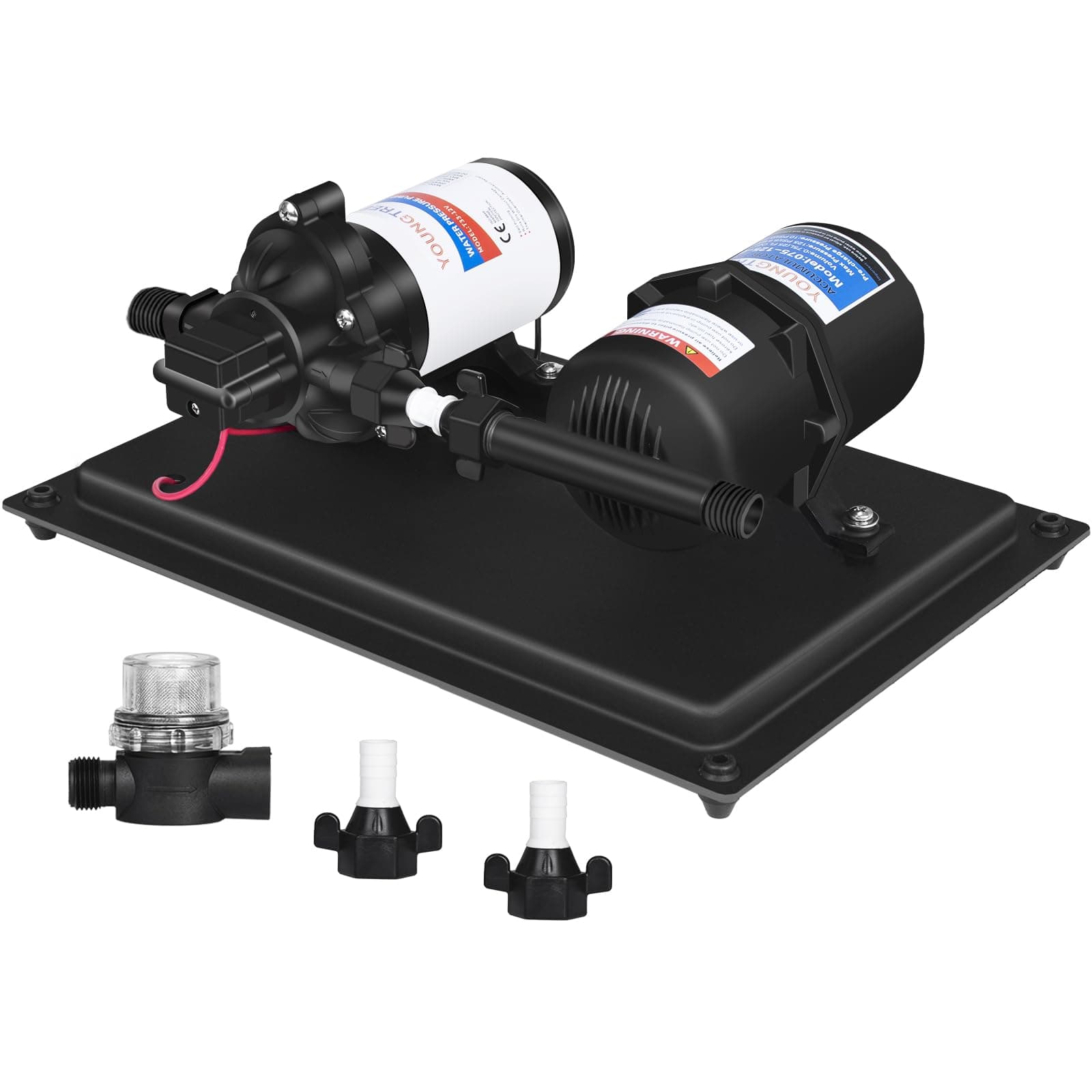 YOUNGTREE RV Water Diaphragm Pump 12 Volt DC 3.5 GPM 45PSI with 0.75L 125PSI Pre-Pressurized Accumulator Tank, 12V Fresh Water Pump and Accumulator Tank System for RV Boat Kitchen Bathroom