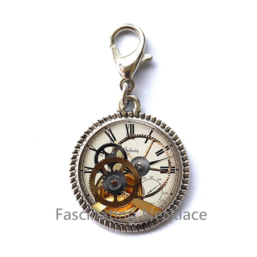 Fascinatingoi1l0ZipperilPulls Steampunk Clockworks Zipper Pull, Charming Style Watch Bezel, Clock Gears & Cogs, Steampunk Jewelry, Clock Art Charming Zipper Pull, Your Choice of Finish，AQ133