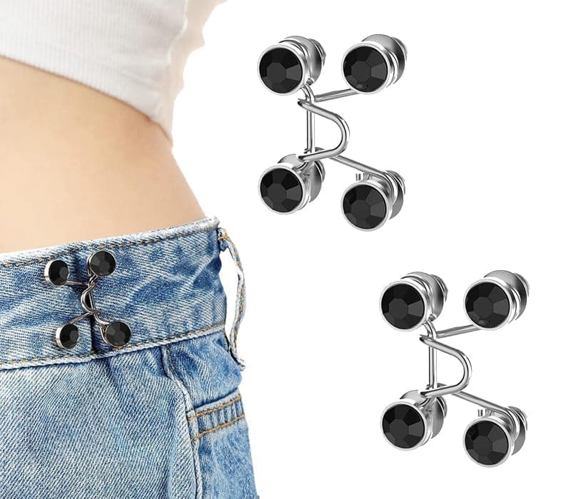 LeafLoom Pearl Jean Button Pins Adjustable Waist Buckle Extender Button Detachable Jean Button Pin No Sewing Required Instant Button for Pants (Black Diamond) 2 Sets