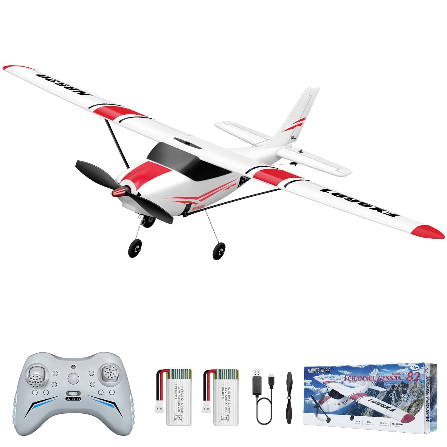 HAWK'S WORK 4 Channel RC Plane, Remote Control Airplane Cessna Ready to Fly, Brushless Motor 6-axis Gyro Stabilizer 3 Flight Mode Stunt Flying, Easy Trainer for Beginner & Kid