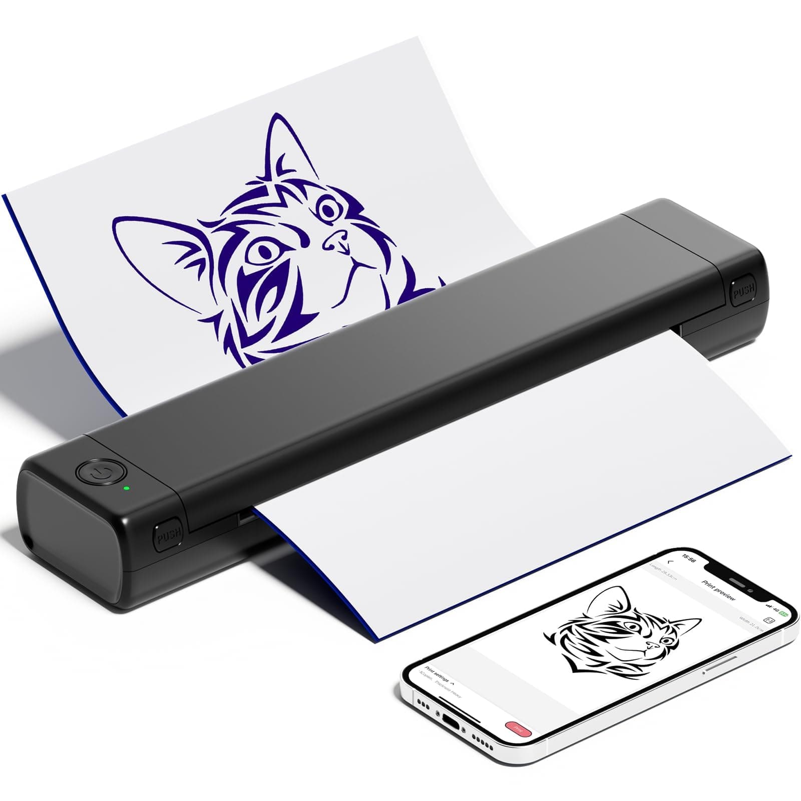 COLORWING M08F Tattoo Stencil Printer Bluetooth, Wireless Thermal Transfer Machine for Skin, Small A4 Paper (Black)