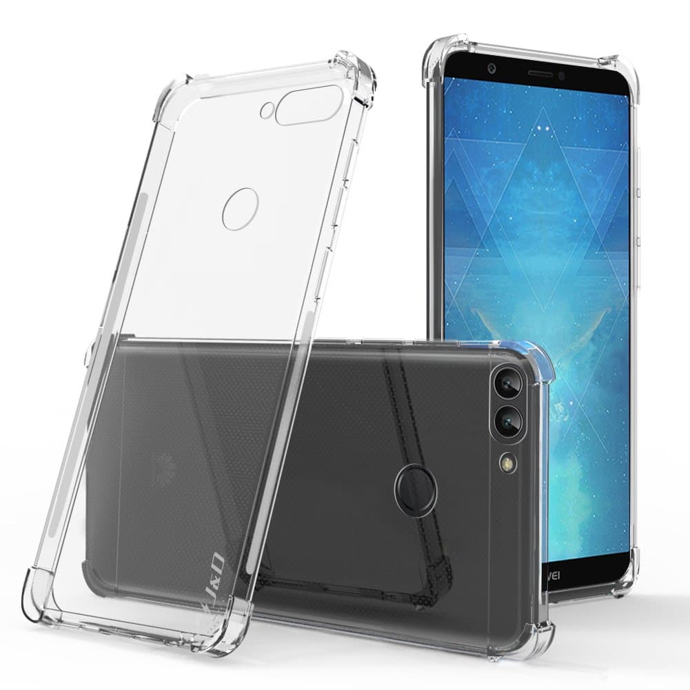 J&D Case Compatible for Huawei P Smart 2017/Huawei Enjoy 7S Case, Corner Cushion Ultra Clear Shock Resistant Protective Slim TPU Bumper Case for Huawei P Smart 2017 Huawei Enjoy 7S Cover, Transparent
