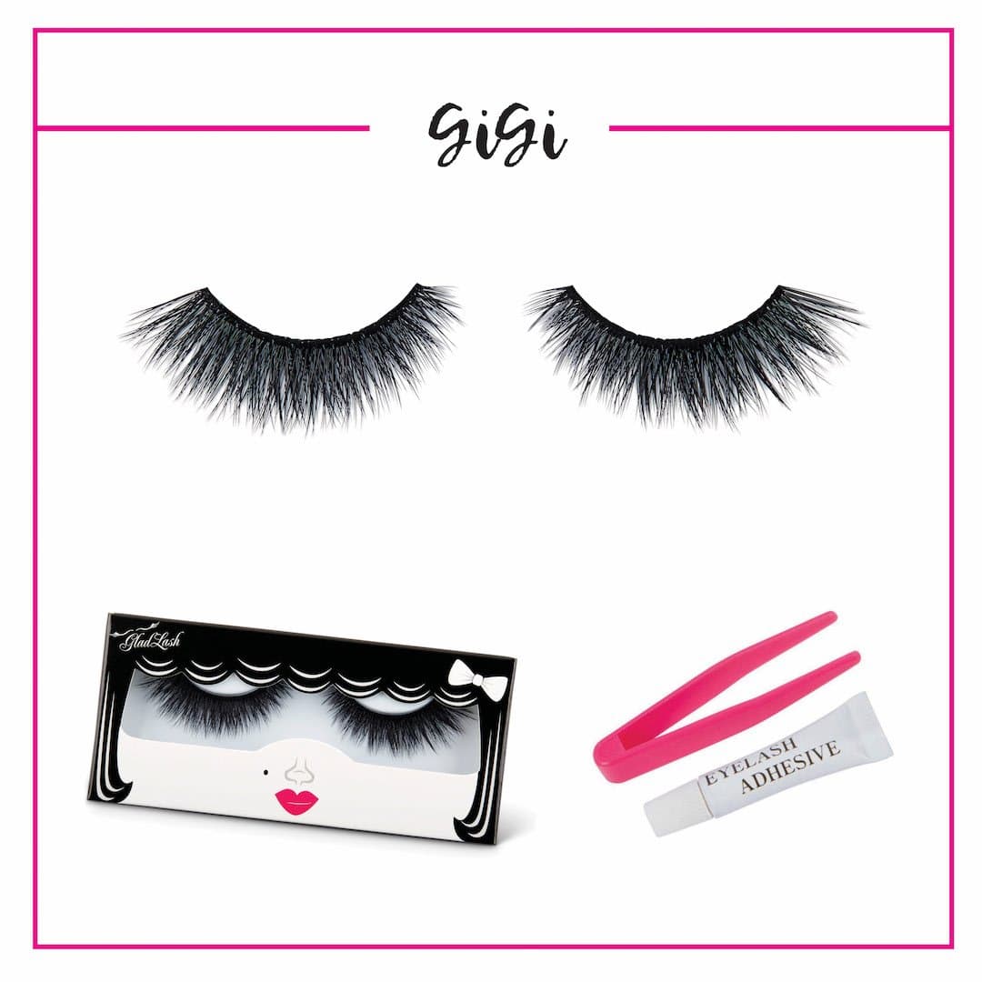 3D False Lash Pack - “Gigi” by GladGirl - Set Includes Glue and Applicator - Light, Fluffy Style - Reusable Fake Lashes - Multi-layered Synthetic Silk