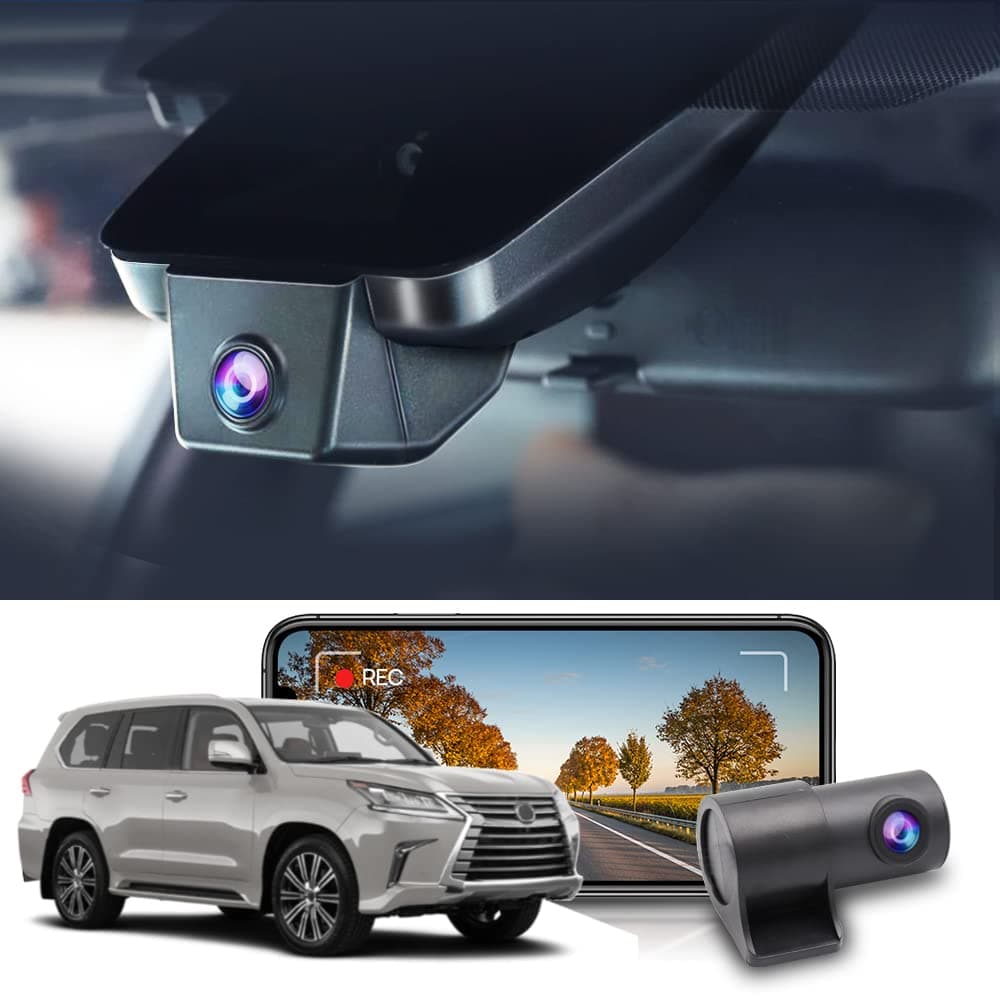 Fitcamx 2K Front and Rear Dash Cam Suitable for Lexus LX570 2017 2018 2019 2020 2021 Gen3 (J200), OEM Factory Style, Dual 1440P+1080P HD Video WiFi, G-Sensor, 2 Channel Loop Recording, 64GB Card