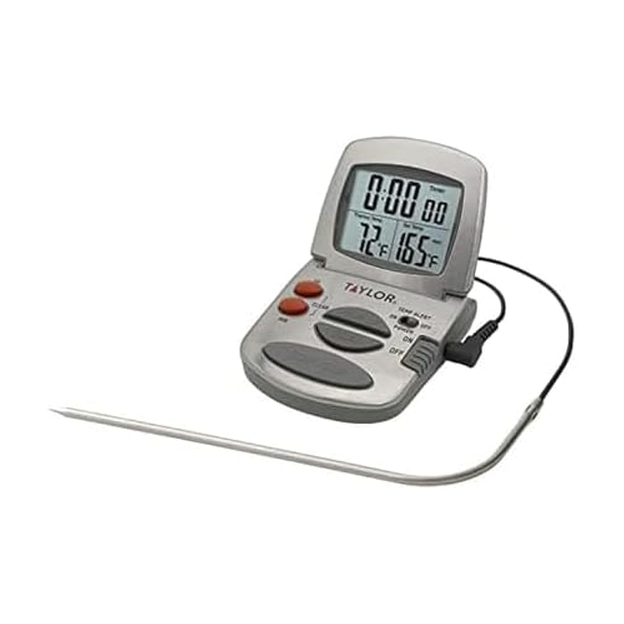 Taylor Programmable with Timer Instant Read Wired Probe Digital, Meat, Food, Grill BBQ Cooking Kitchen Thermometer, Stainless Steel