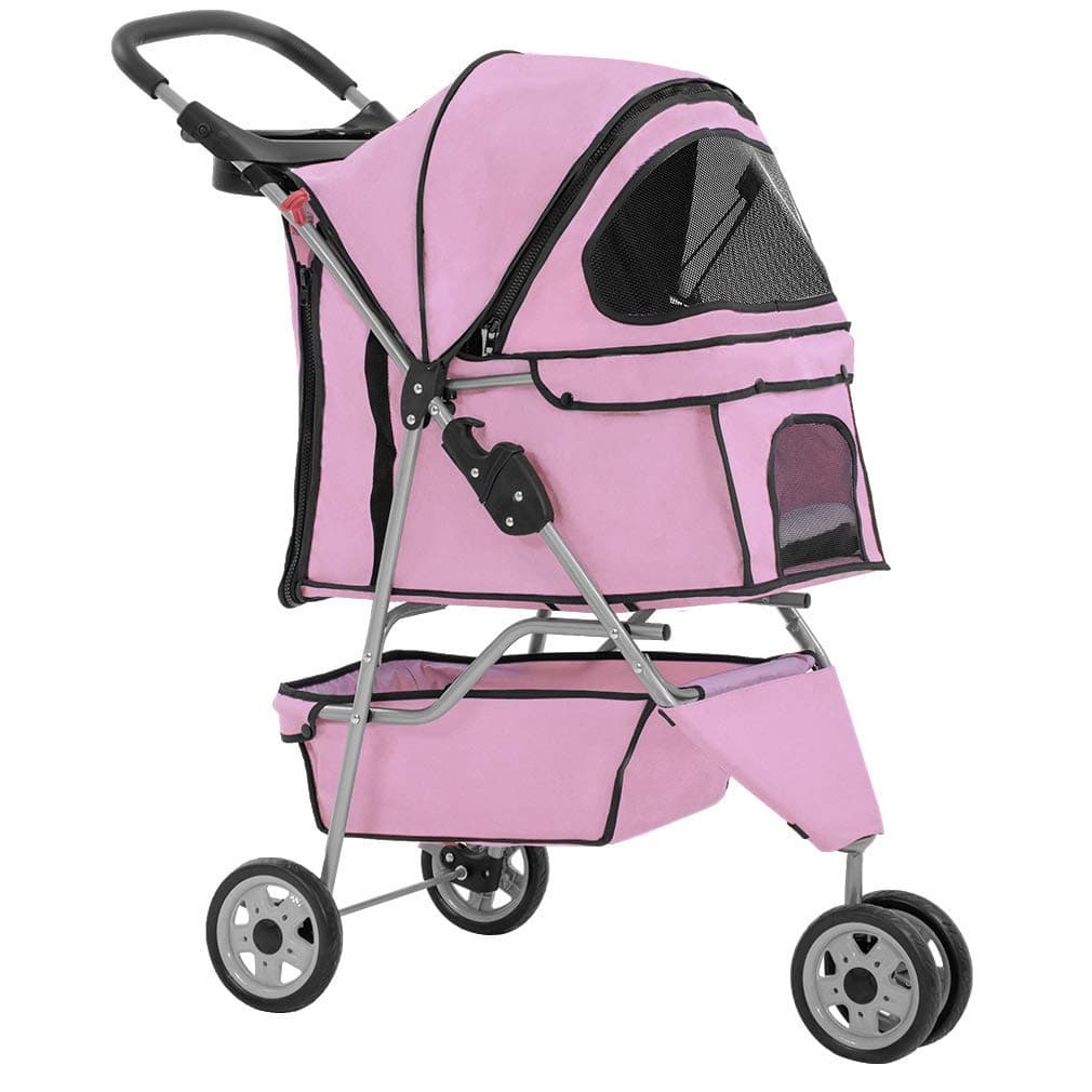 BestPet 3 Wheels Pet Dog Stroller Cat Cage for Medium Small Dogs Cats Travel Folding Carrier Waterproof Puppy Stroller with Cup Holder & Removable Liner,Pink