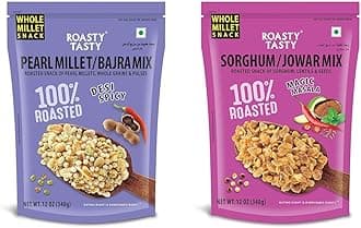 Roasty Tasty Bajra Mix Desi Spicy | Healthy Millet Snacks - Low Calorie, Low GI, Non Fried 340g & Roasted Snack of Jowar Mix, Lentils And Seeds Millet Snacks 340g | Healthy Snacks Combo