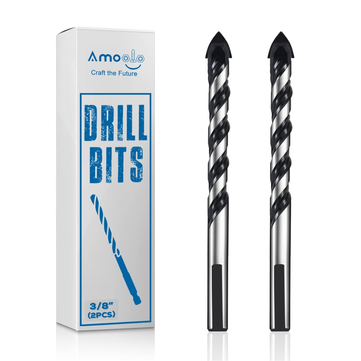 amoolo 3/8" Concrete Drill Bit & Masonry Drill Bit Set(2PCS), Carbide Tip Drill Bit Set for Tile, Brick, Cement, Concrete, Glass, Plastic, Cinder Block, Wood etc