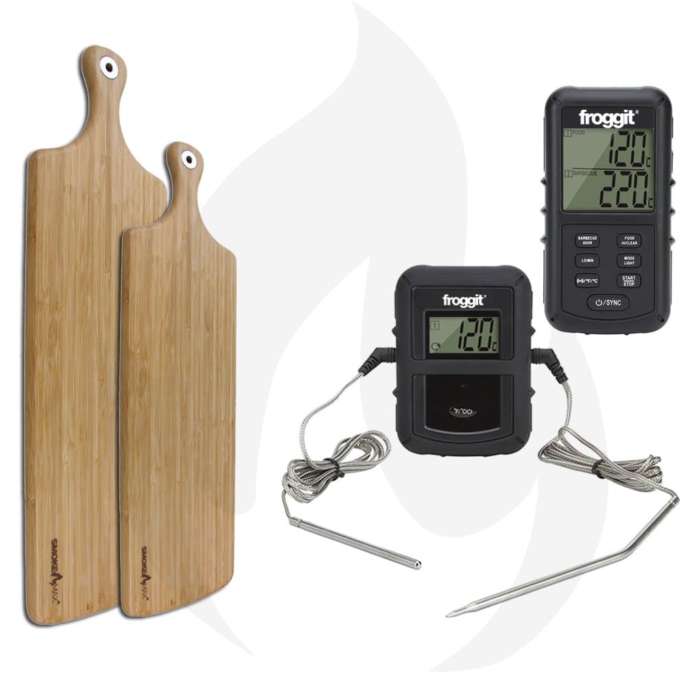 Smoke Max® Grill Max® Pro Wireless BBQ Thermometer Set – Smoke/Smoke Max® Set of 2 L (L/XL) Serving Boards Chopping Board/Kitchen Board made of 100% Natural Bamboo
