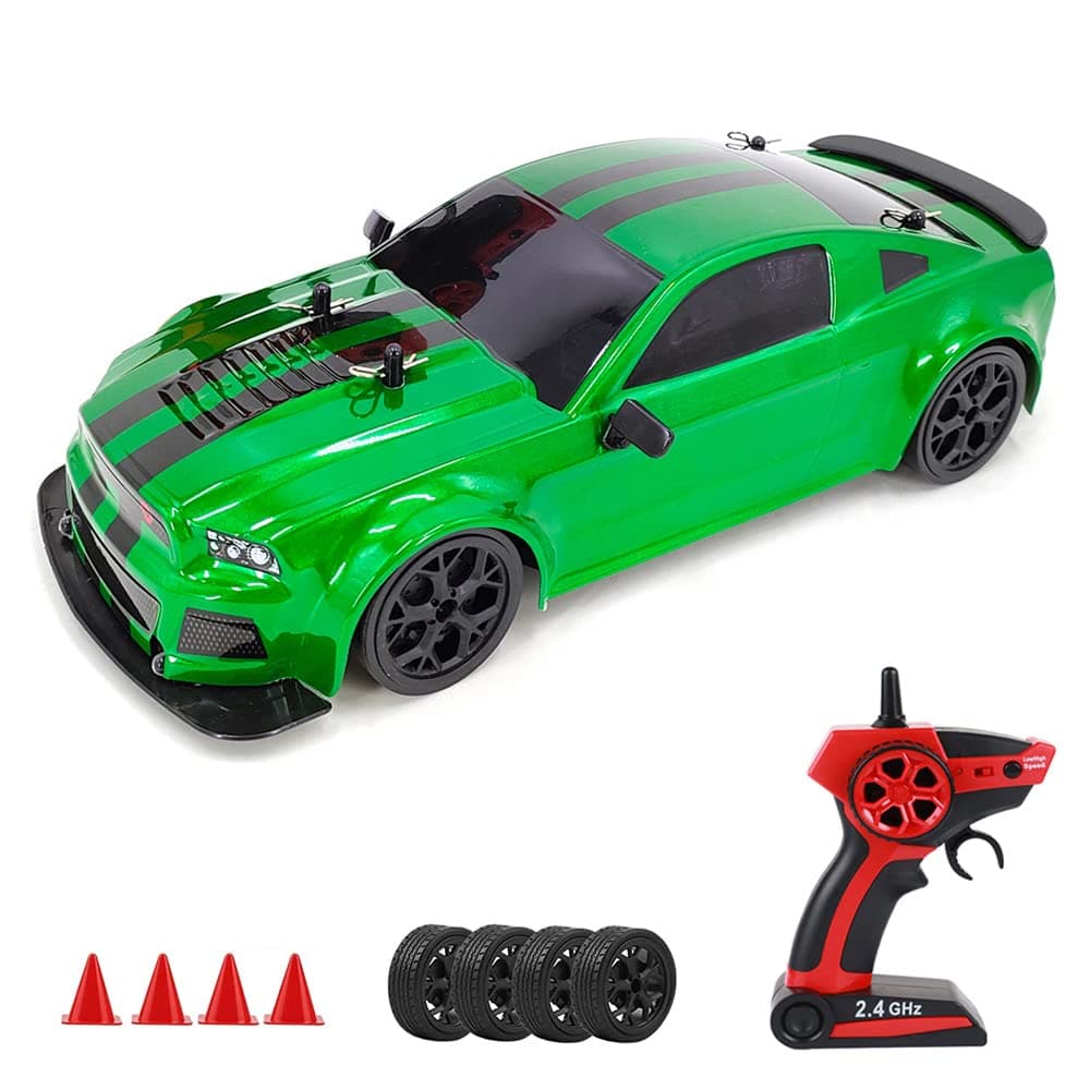 GoolRC RC Drift Car, 1:14 Scale Remote Control Car, 4WD 20KM/H High Speed RC Sport Racing Car, 2.4GHz RC Drifting Car for Adults with Cool Lights, Drift Tires + Racing Tires