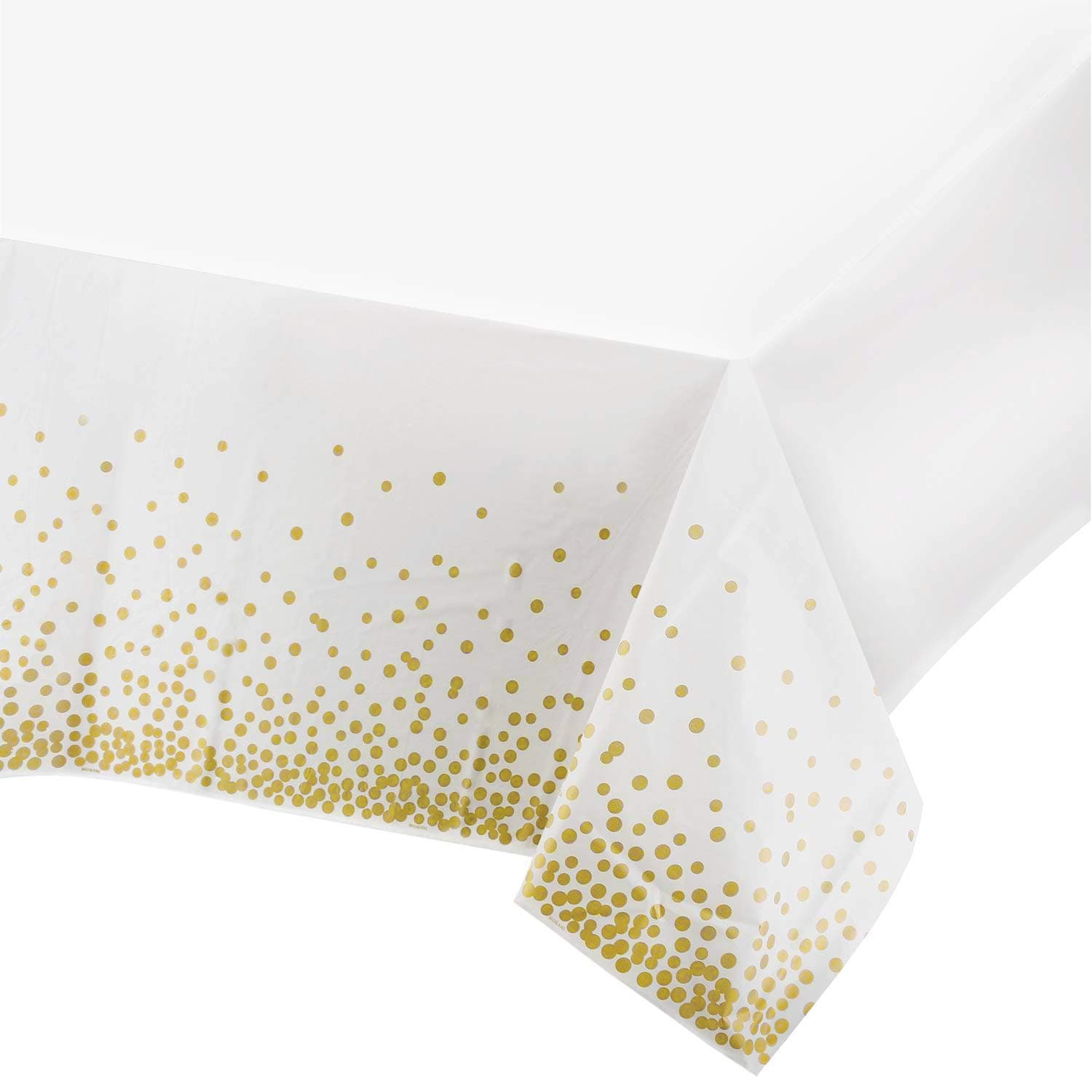 MOKANI Disposable Plastic Tablecloths, 4 Pack Party Rectangle Table Cloths, Gold Dot Confetti Rectangular Table Covers for Picnic Weddings Birthday Parties 54" x 108"