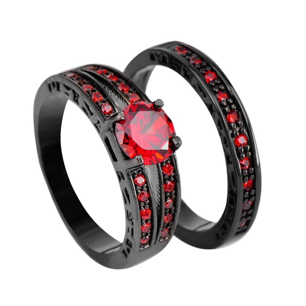 ATHING Elegant Ruby Ring Sets Black Gold Filled Jewely Vintage gagement Rings 7.0