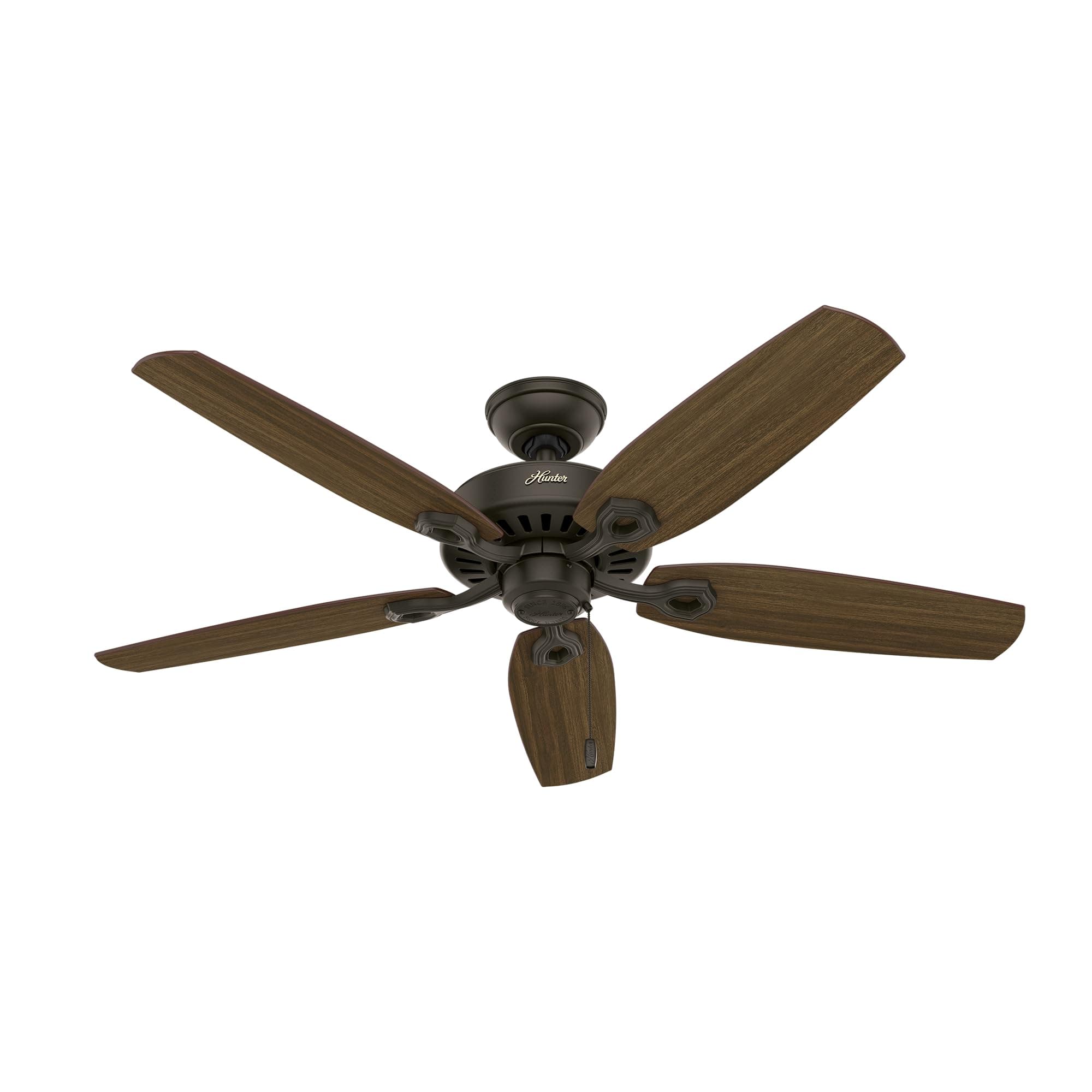 Hunter 52 inch Indoor Ceiling Fan No Light with Pull Chain - Bronze Ceiling Fan without Light, Standard Mount, 5 Blades, For Bedroom, Living Room, or Kitchen - Builder Elite 53242, New Bronze