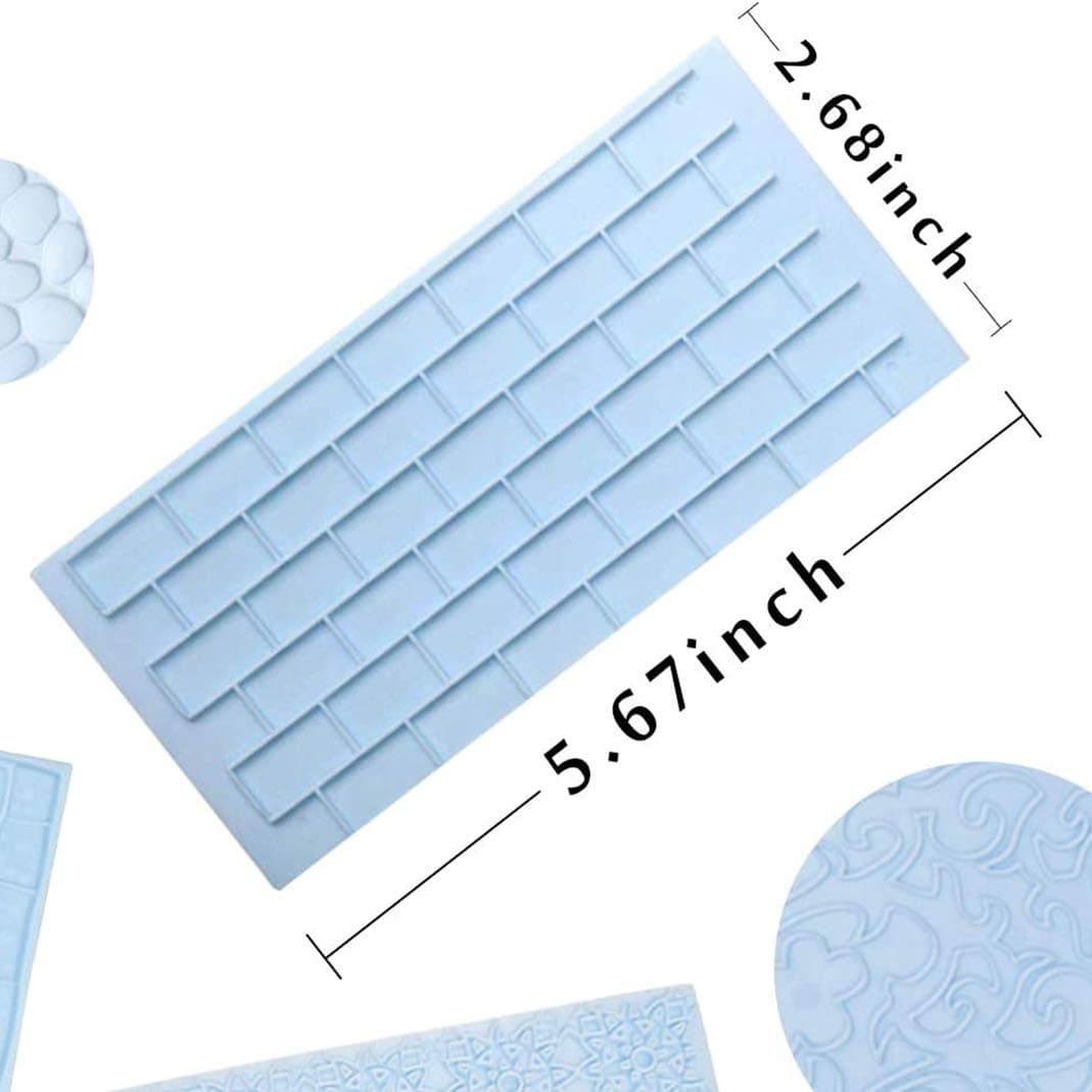 Fondant Impression Mat Mold Set, 6Pack Embossed Tree Bark, Brick Wall, Flower, Cobblestone, Stone Wall Texture for Cupcake Top Decoration with 8pcs Fondant Sculpture Pen