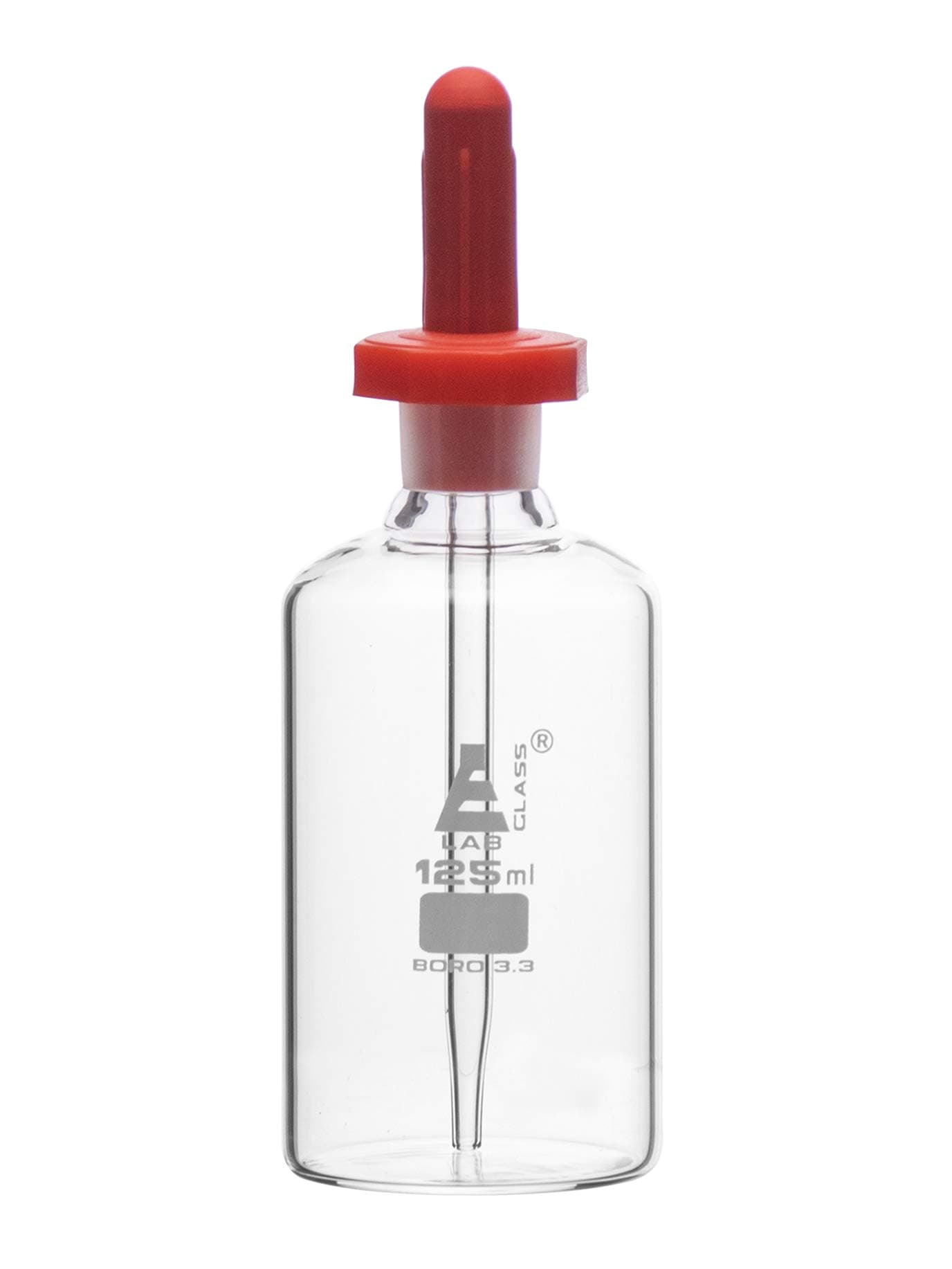 Eisco Dropping Bottle, 125ml (4.2oz) - Borosilicate 3.3 Glass - Eye Dropper Pipette and Dust Proof Rubber Bulb - Octagonal, Non-Screw Top - Labs