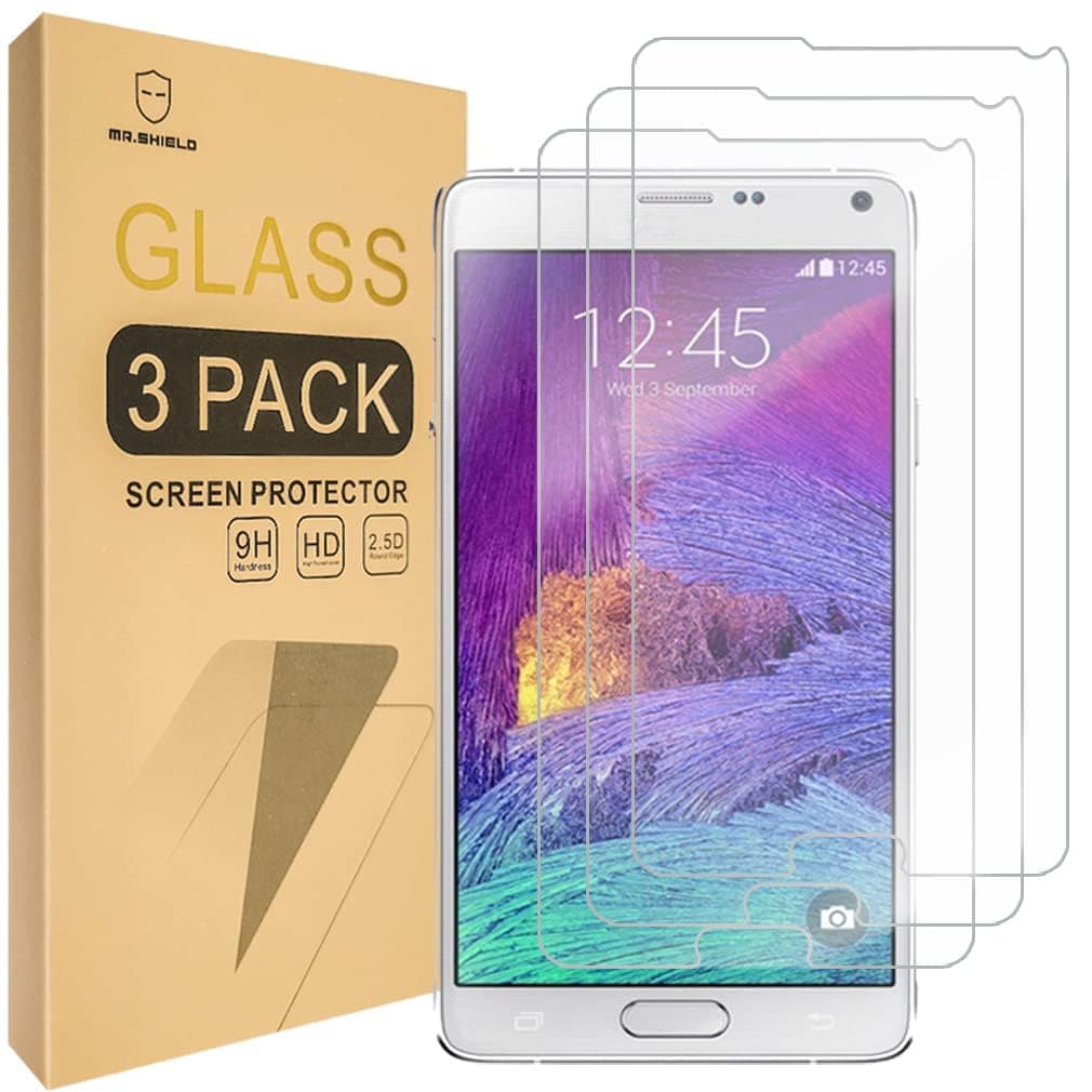 Mr.Shield [3-PACK] Designed For Samsung Galaxy Note 4 [Tempered Glass] Screen Protector [0.3mm Ultra Thin 9H Hardness 2.5D Round Edge] with Lifetime Replacement
