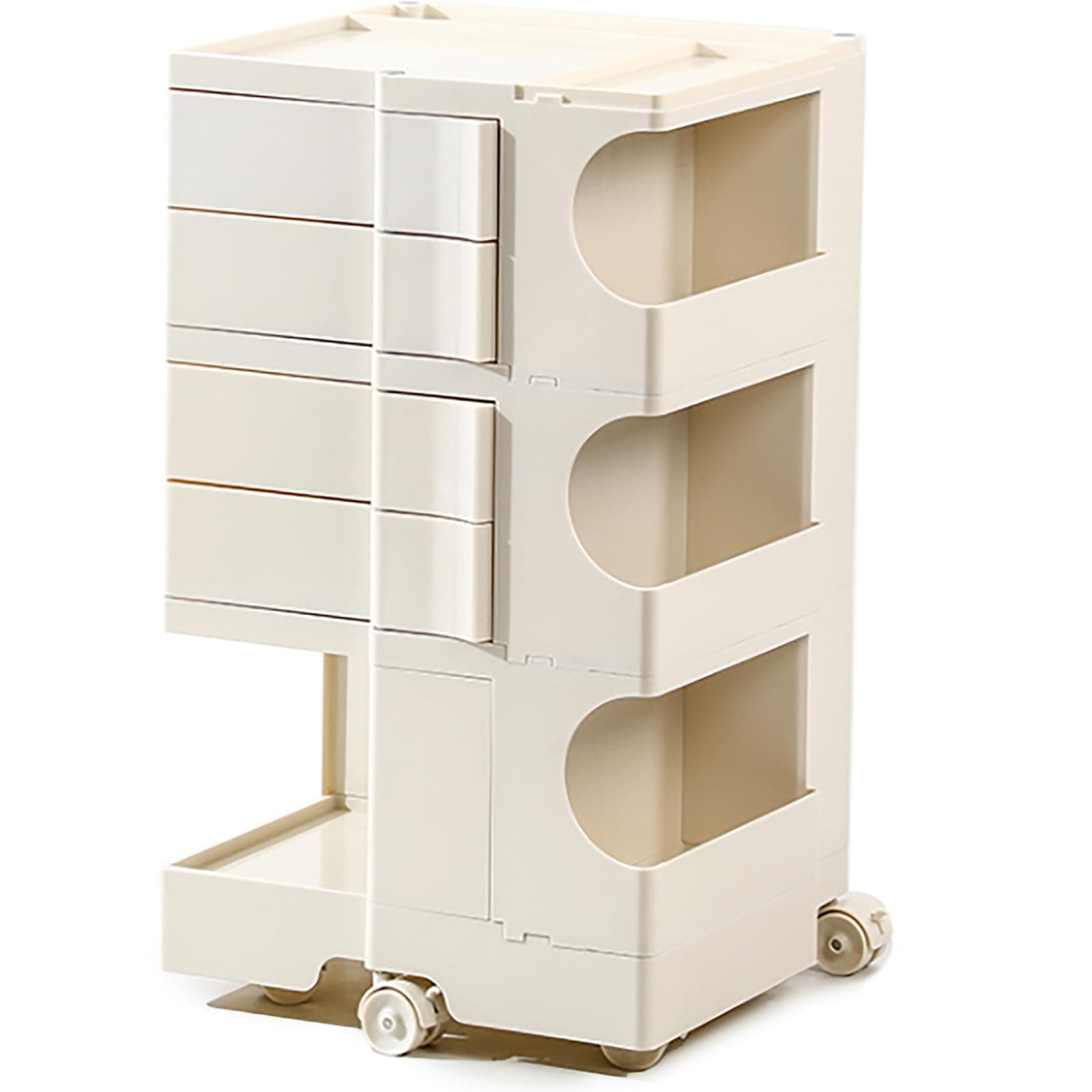 Multipurpose Utility Storage Cart - ABS Plastic Storage Caddy with Wheels and Slide Out Drawers - Professional Trolley Cart - Mobile Caddy for Salon Supplies, Kitchen Needs, Medical Tools - Cream