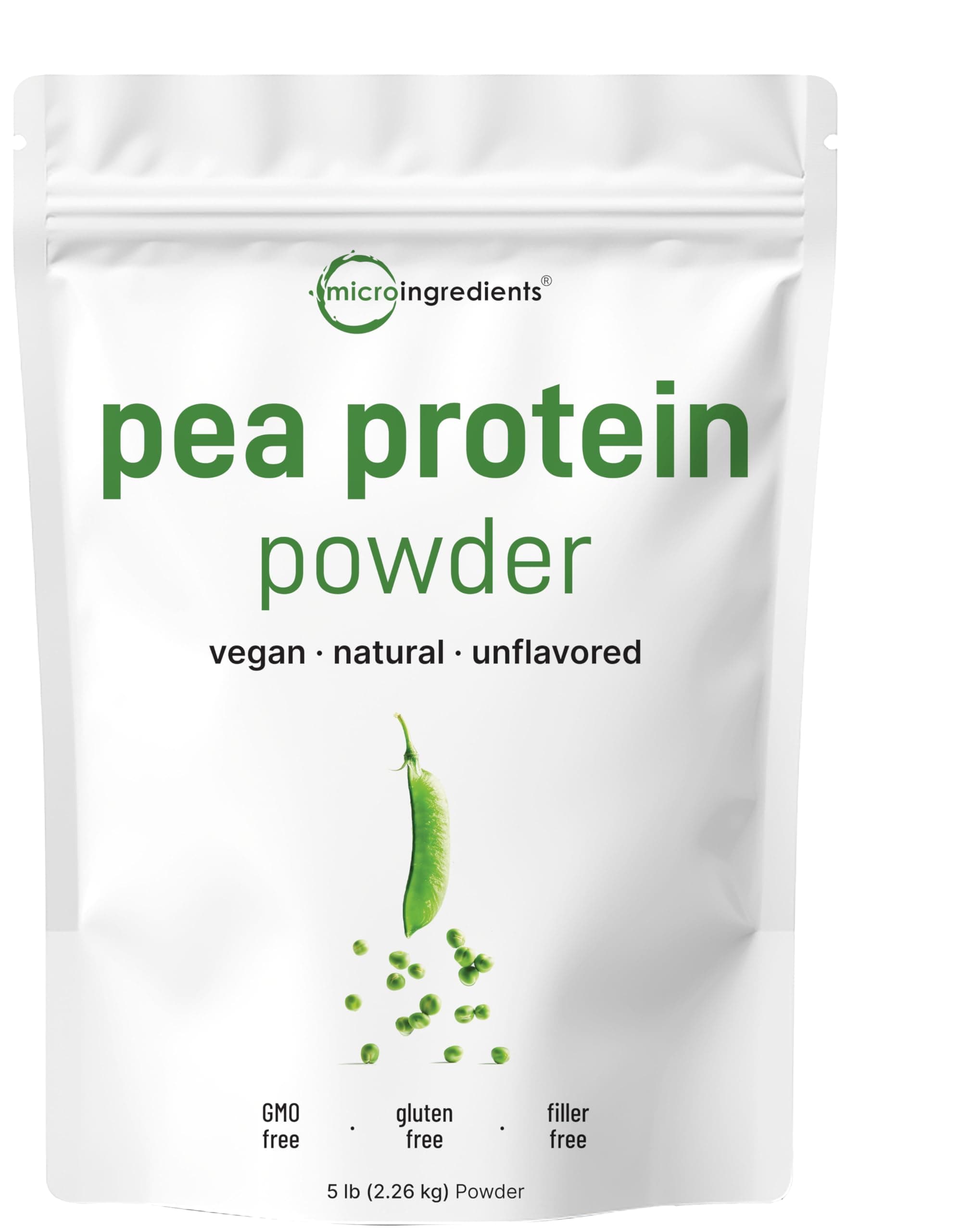 Micro Ingredients North American Grown, Pea Protein Powder, 5 Pounds | Plant Based, Unflavored | Complete Vegan Protein Source with BCAAs & EAAs – 27g Serving | Non-GMO, Keto Friendly