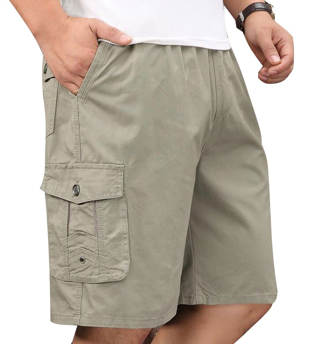 Men's Full Cotton Full Elastic Waist Drawstring Performance Baseline Cargo Short Khaki 40