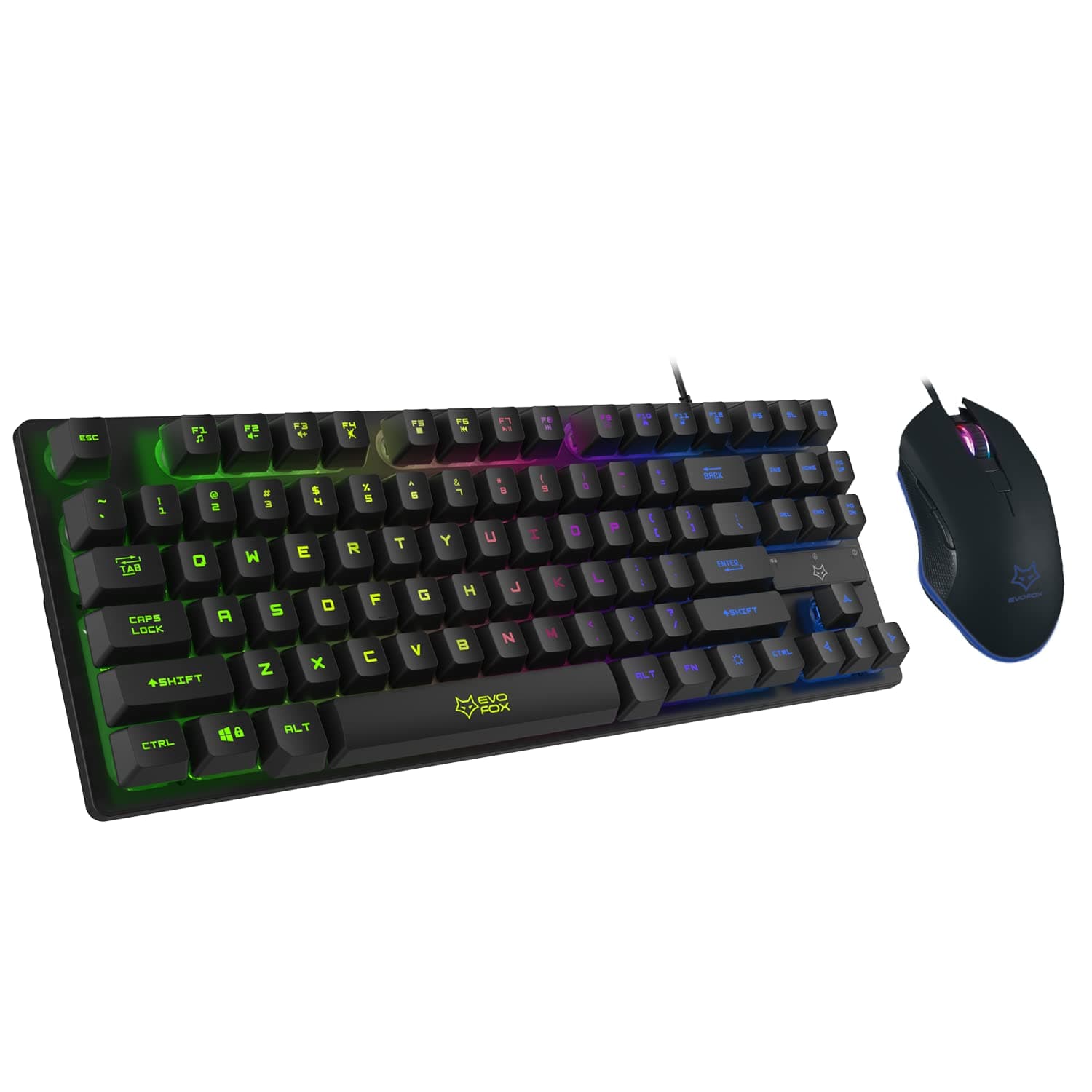 X-Team Fireblade gaming keyboard with space-saving TKL design, breathable LED effects, anti-ghosting keys and 6-button mouse with up to 3200 DPI setting (wired,