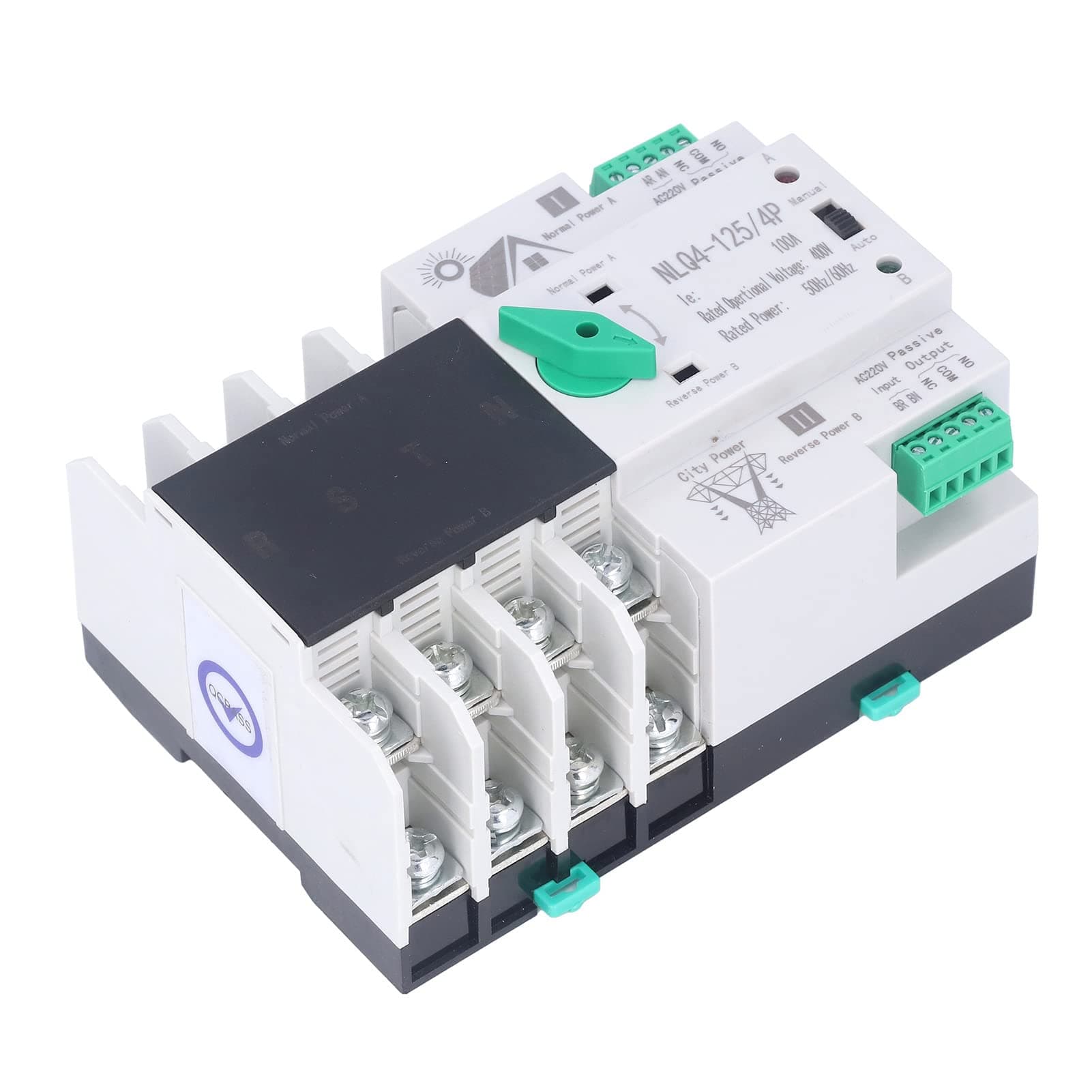 Dual Power Automatic Transfer Switch AC 400V 4P 100A ATS PC Automatic Changeover Toggle Switch Double Transfer Switch for Municipal Electricity, UPS, Inverter, Solar