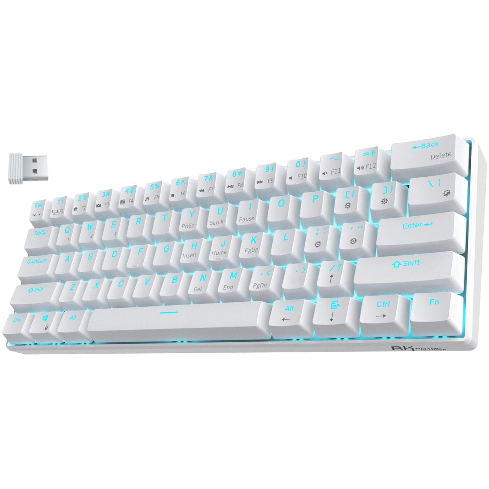RK61 Wireless 60% Triple Mode BT5.0/2.4G/USB-C Mechanical Keyboard, 61 Keys Wireless Mechanical Keyboard, Compact Gaming Keyboard with Software (Hot Swappable Red Switch, White)