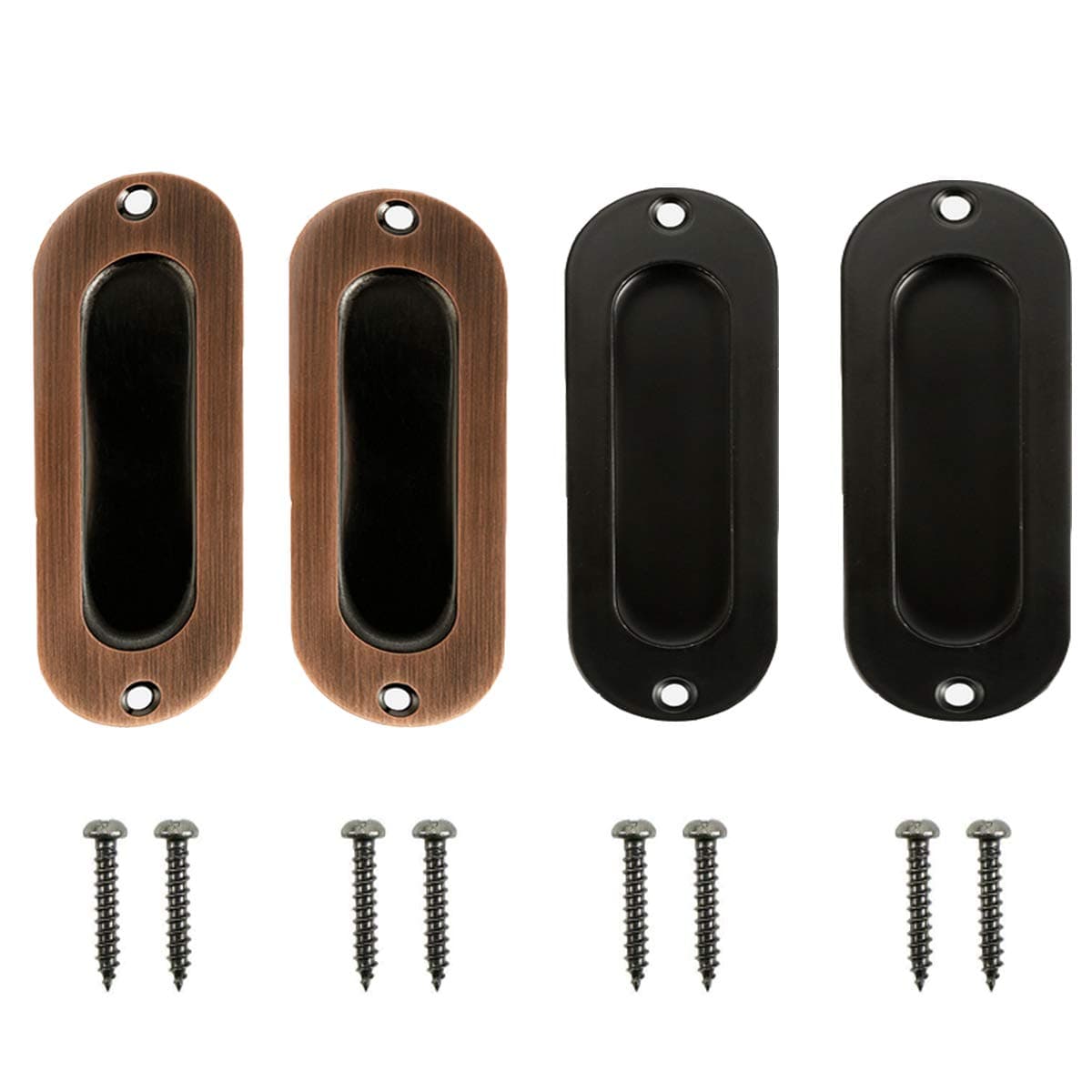 Recessed Sliding Door Handles,Saijer 4 Pcs Flush Oval Pull Handle Stainless Steel with Hidden Concealed Screws Recessed Handle for Door Cabinet(2 Colors)