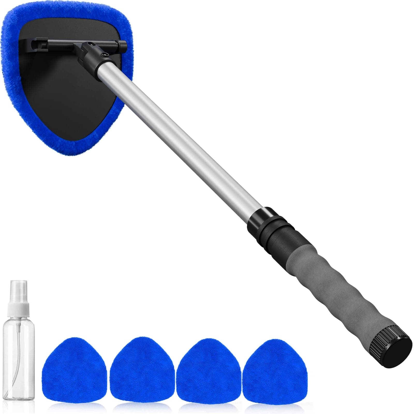 - desin Windshield Cleaning Tool, Car Window Cleaner Windshield Cleaner with 4 Reusable and Washable Microfiber Pads and Extendable Handle Auto Inside Glass Wiper Kit