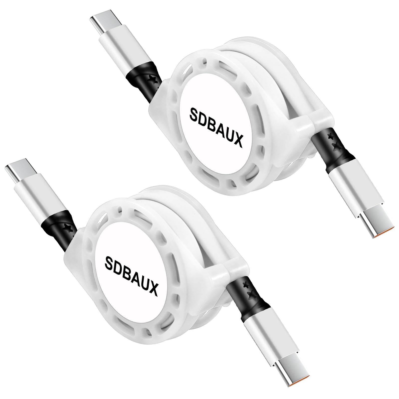 USB C Cable,60W Retractable C to C Fast Charging Cable,Type C Charger Cord for iPhone 17 16 15 Pro Max, iPad Air 4, Galaxy S24 S23 Android iOS Type C Cell Phones Tablets Universal Use (2Pack/White)