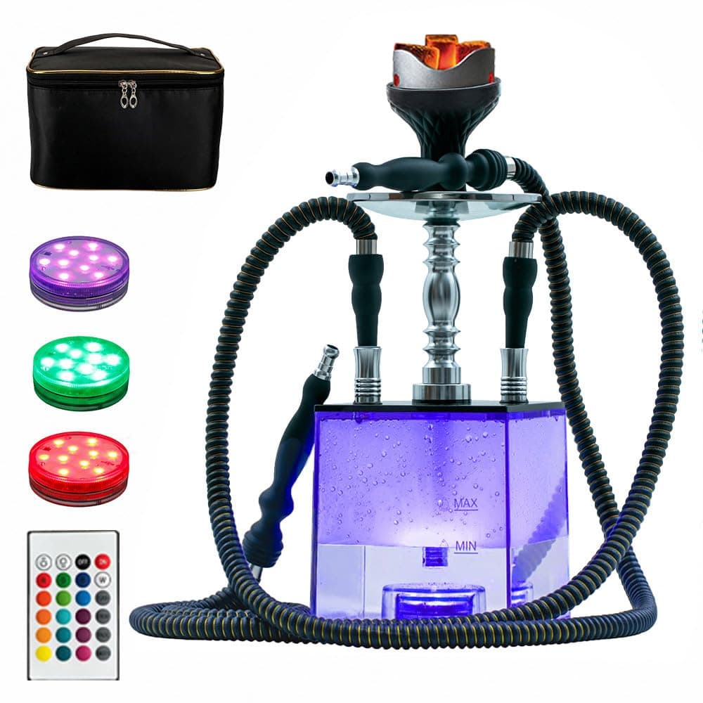 MRPAPA 2 Hose Hookah Set, Modern LED Hookah With Everything, Portable Shisha Accessories To Go Set - Great Gift