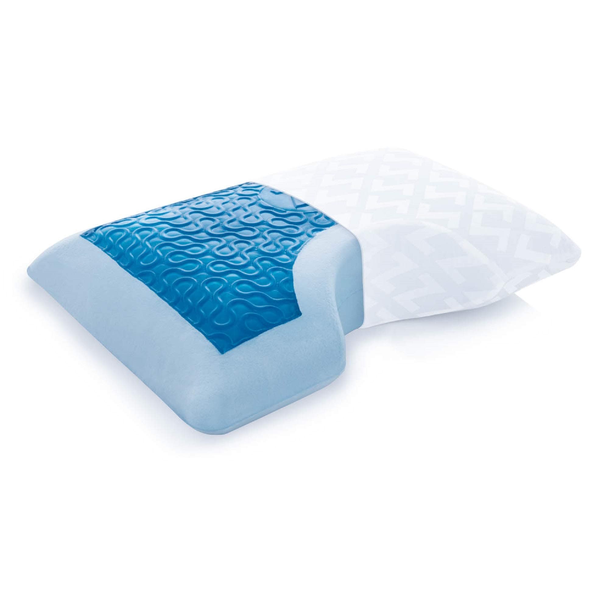 Z Side Sleeper Shoulder Cutout Dough Memory Foam Pillow with Liquid Gel Layer-King, Blue