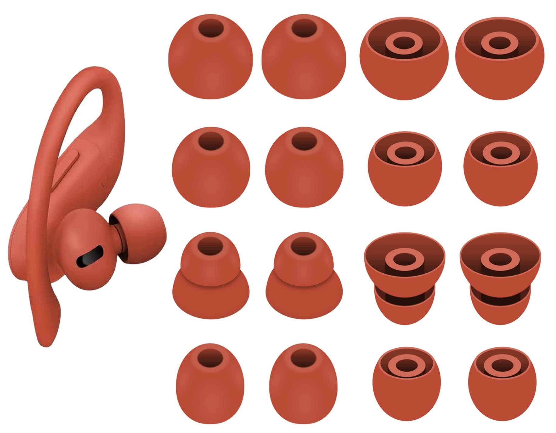 8 Pairs Powerbeats Pro Ear Tips Buds, 4 Size Replacement Soft Flexible Fit in Case Noise Reduce Silicone Gel Earbuds Eartips Wing Skin Accessories Compatible with Beats Flex/BeatsX - Lava Red