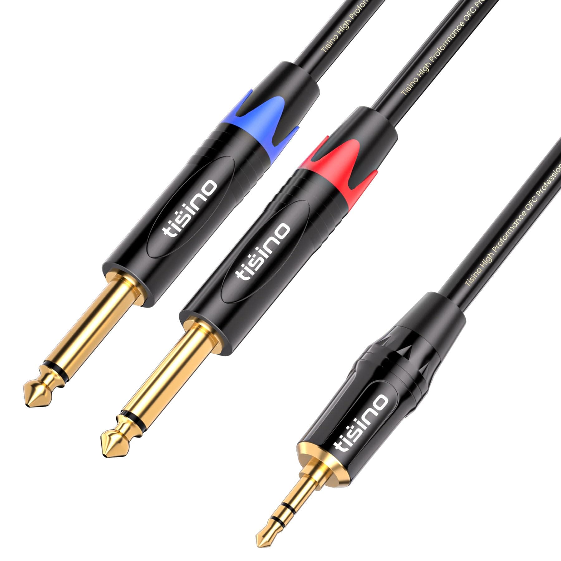 3.5mm to 6.35mm Stereo Cable, Mini Jack TRS Stereo to Dual 6.35mm TS Mono Y-Splitter Audio Cable Aux to Jack Breakout Cord Lead, Stereo Jack to 2 Mono Jacks - 3m