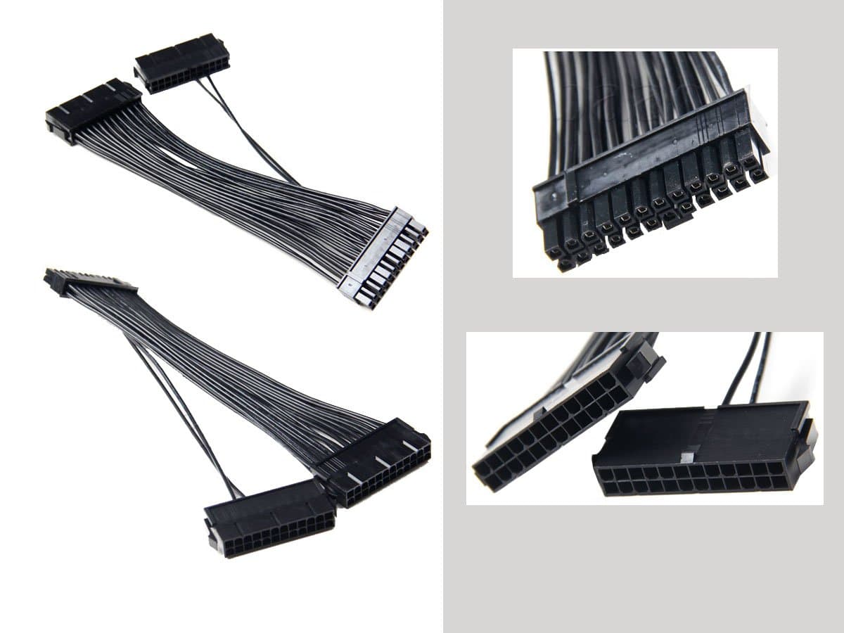 24Pin main Second Dual PSU ATX Power Supply 20cms cable