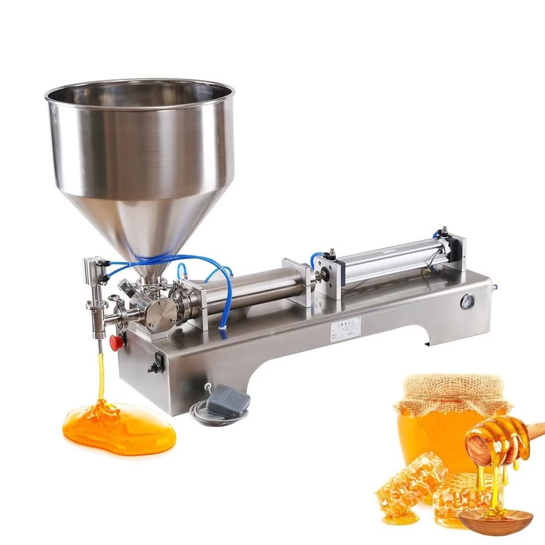SIERINO Paste Filling Machine - 10-5000 ml Semi-Automatic Horizontal Pneumatic Cream Filling Machine, Stainless Steel Industrial Visco Liquid Filler Quantitative Filling Machine, Single Head