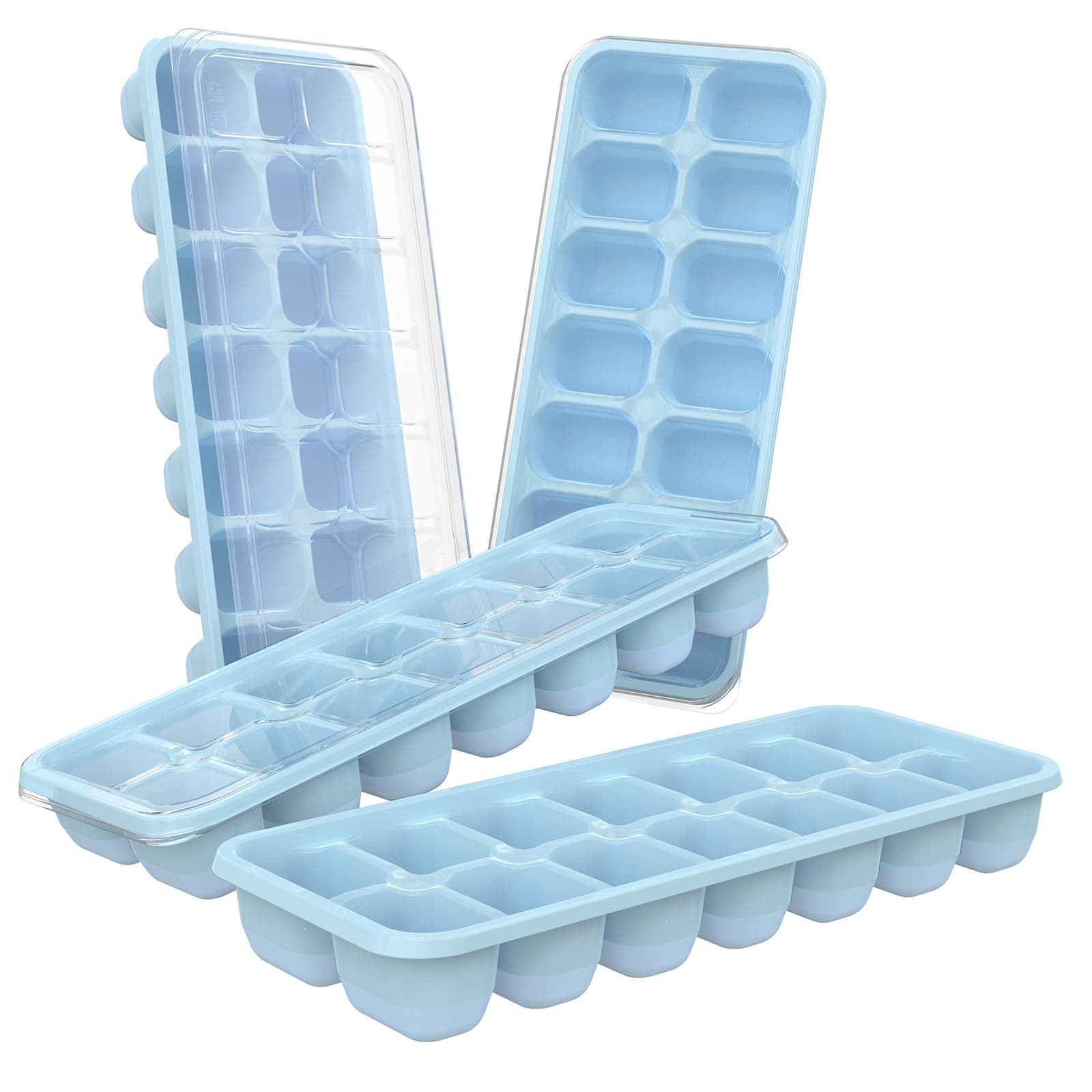 Ice Cube Trays 4 Pack, 56 pcs Silicone Ice Cubes Tray Maker with Spill-Resistant Removable Lid, Easy Release & Pop out, LFGB and BPA Free, Stackable Flexible, for Baby Food, Cocktail, Coffee