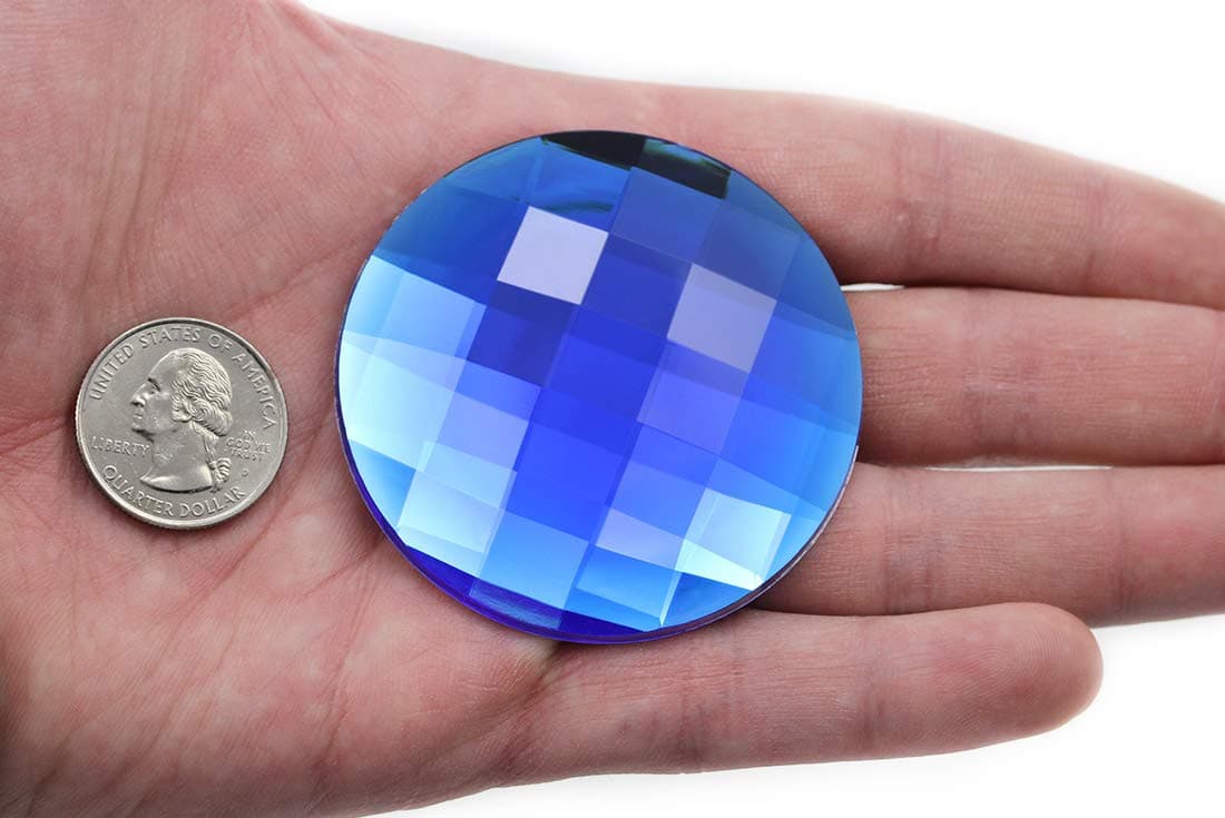 60mm Extra Large Flat Back Round Acrylic Rhinestones Plastic Circle Gems for Costume Making Cosplay Jewels Pro Grade Embelishments - 2 Pieces (Blue Sapphire H104)