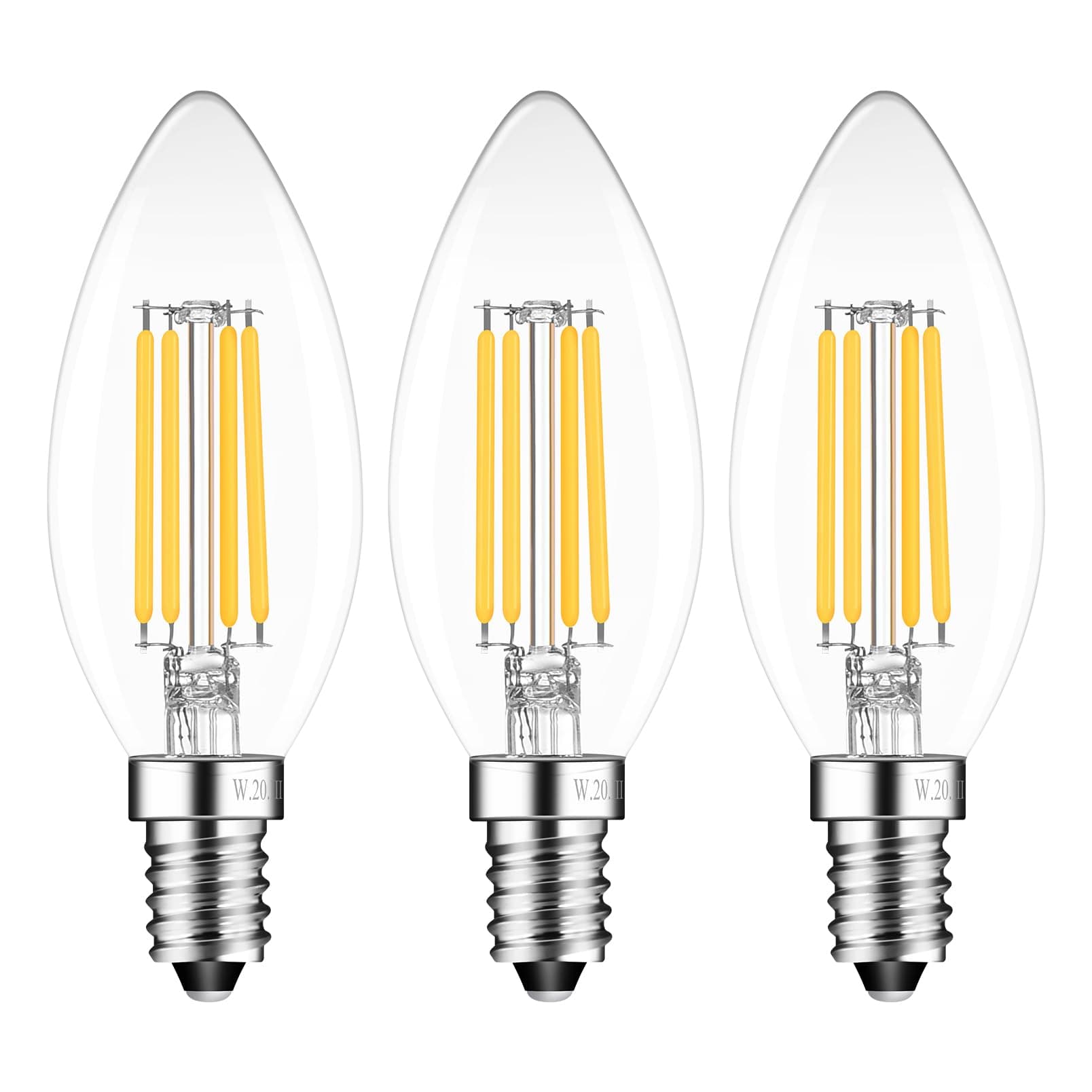 E14 Dimmable Candle Bulb, SES Small Screw Light Bulbs, 4W Led Filament Bulb, 40W Equivalent, Warm White 2700K, Pack of 3