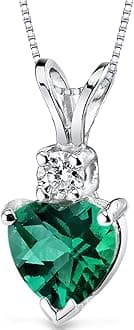 PEORA Created Emerald with Genuine Diamond Pendant for Women 14K White Gold, 0.82 Carat total Heart Shape Solitaire, Green Emerald Jewelry, May Birthstone, Gifts for Birthday, Anniversary, Wedding