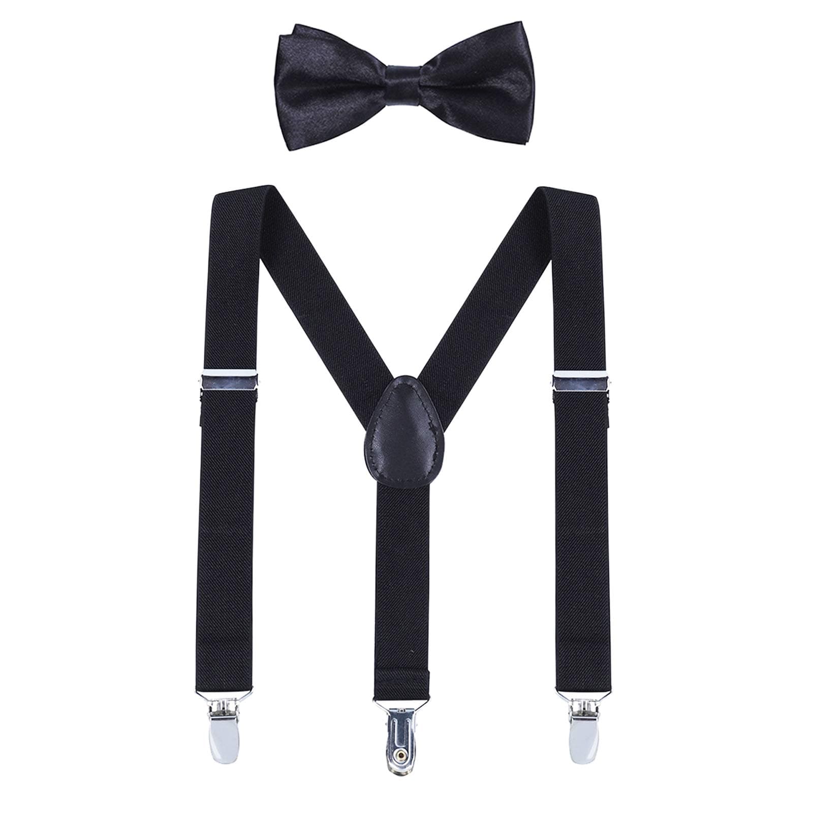 AWAYTR Men’s Suspender Bow Tie Sets - Elastic Y Shape Suspender Solid Strong Straight Clips for Adults Pants