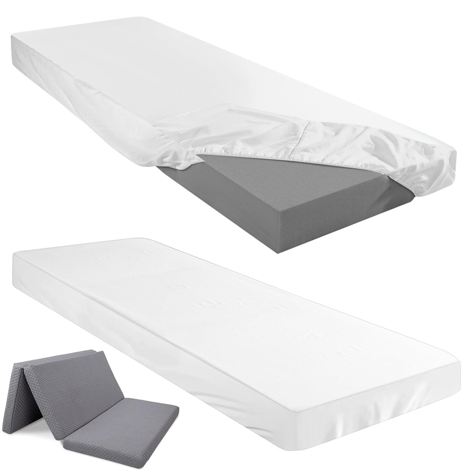 Fitted Sheet (Sheet Only) Compatible with Milliard Trifold Mattress Folding Mattress Fitted Microfiber Bedclothes for Camp Bunk Rvs Bed(White,2 Pcs,Single,4'')