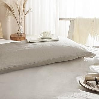 HYPREST 100% French Linen Body Pillow Cover, 20 X 54, Off-White, Envelope Closure, Cooling, Super Soft & Breathable