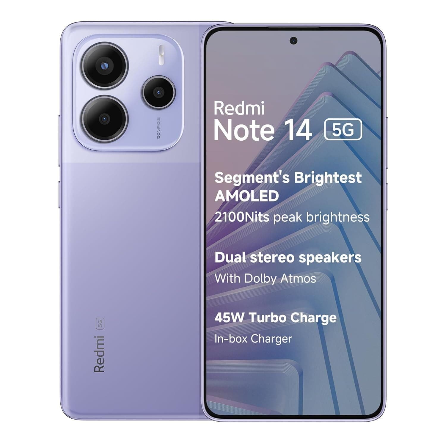 Redmi Note 14 5G + LTE (for Tmobile Mint Tello Global) (256GB + 8GB) 6.67" NFC 120Hz 108MP AI Triple Cam Unlocked Model 24094RAD4G Dual Sim (Lavender Purple)