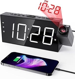 Projection Alarm Clock on Ceiling,LED Digital Clock for Bedroom with Battery Backup,7”Large Display,USB Charger,Dimmer,180°Projector,12/24H,DST,Snooze,Loud Electric Alarm Clock for Kids,Adults,Elders